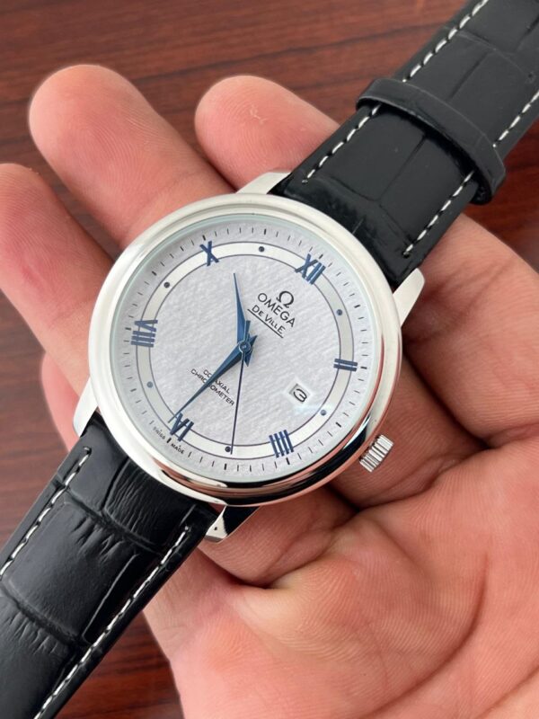 Omega Slim Black Leather Strap Watch