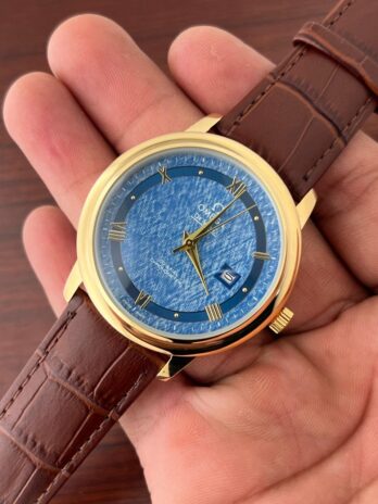 Omega Slim Brown Leather Strap Watch