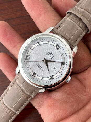 Omega Grey Leather Strap Watch