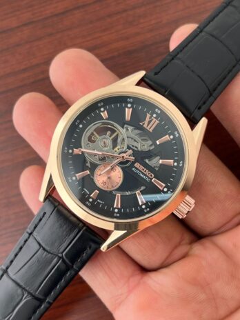 Seiko Black Leather Automatic Watch