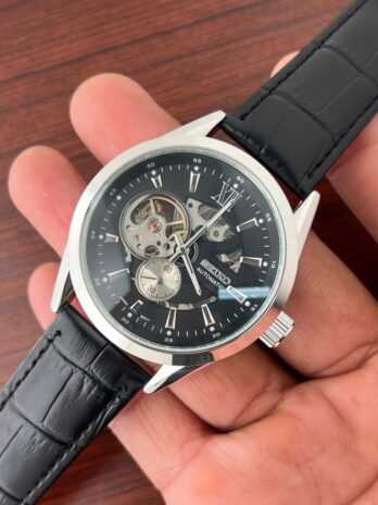 Seiko Black Leather Automatic Watch